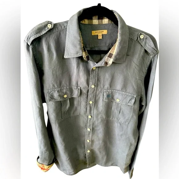 Burberry light blue button down mens shirt size L